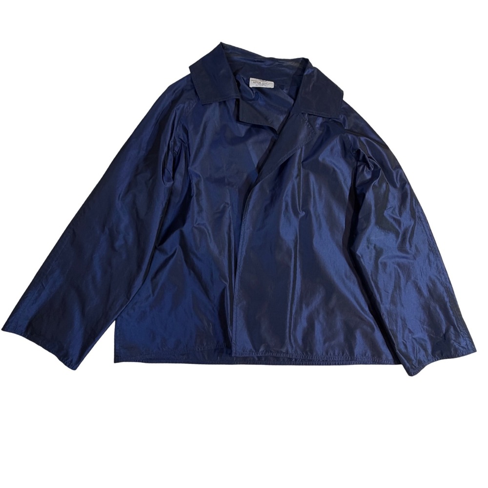 Zoran Silk Jacket L Navy Minimalist Open Front Raglan Sleeve Made in USA